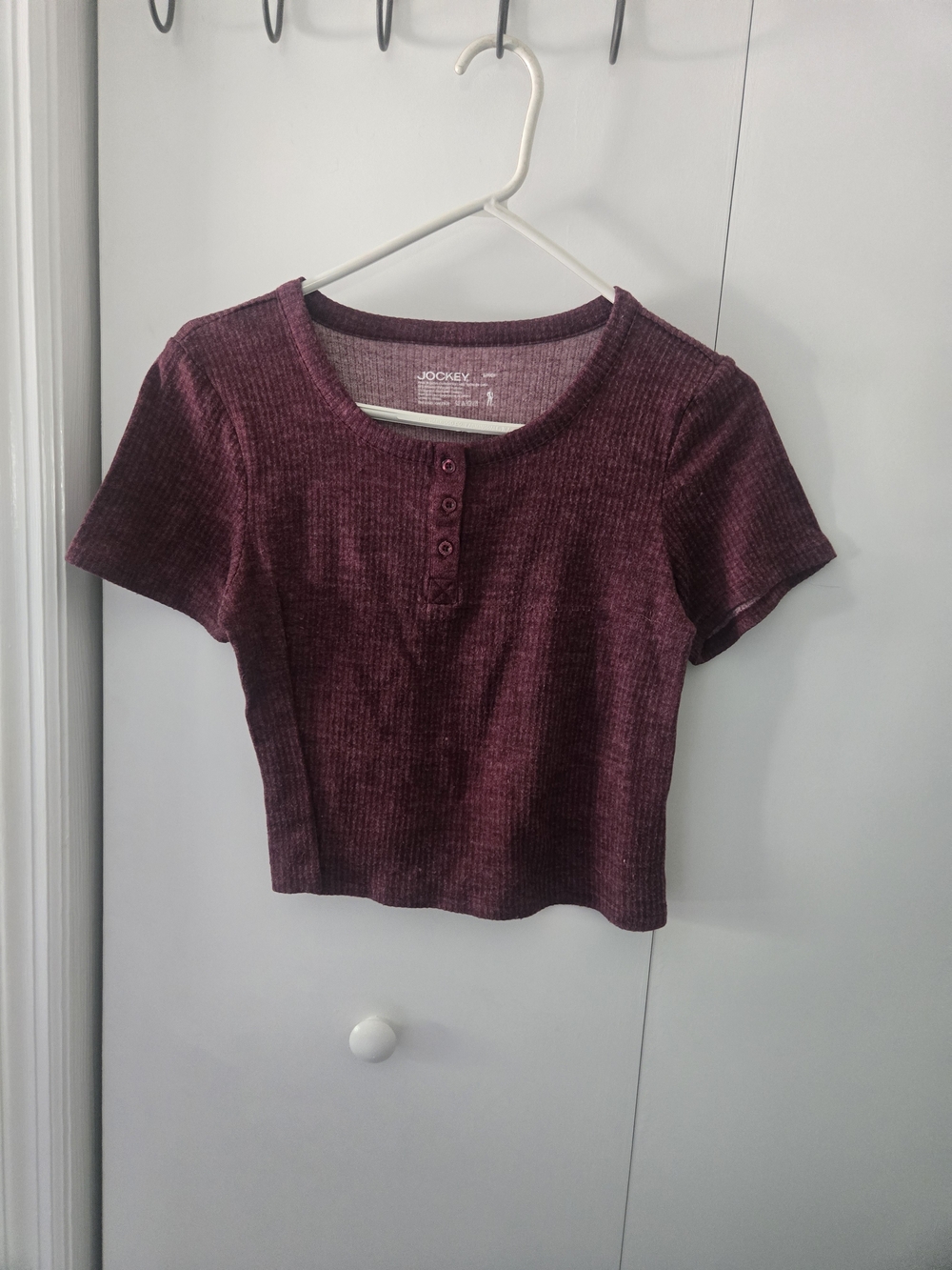 Jockey Ribbed Henley Crop Top in Deep Burgundy